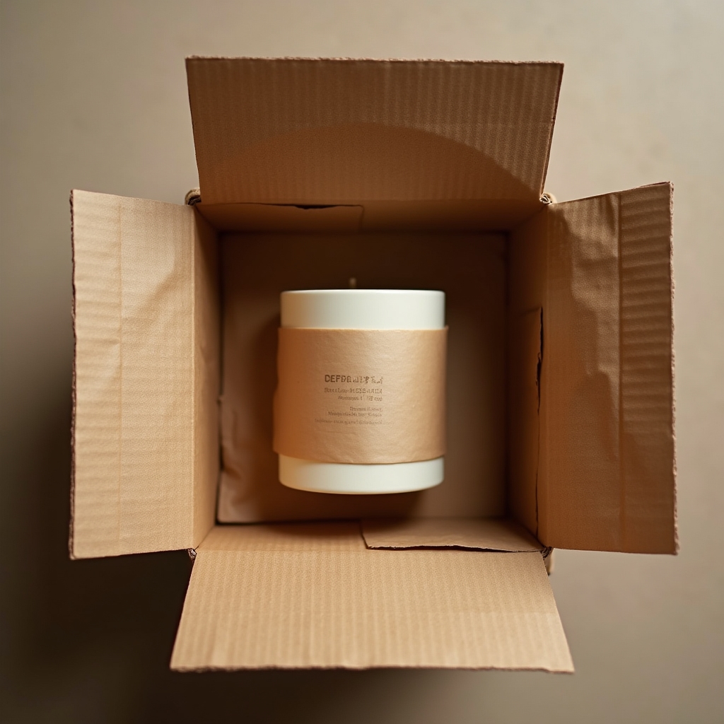 Caja de envío preparada con protecciones internas para transportar velas de cerámica